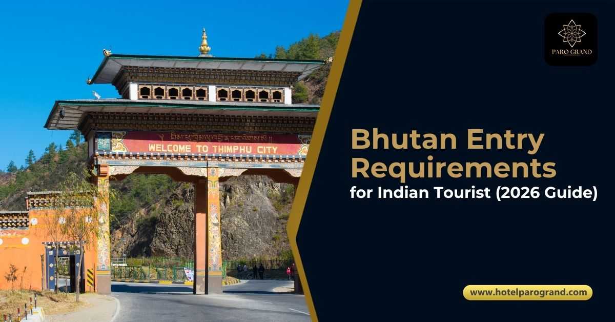 Bhutan entry requirements for Indian tourists with Thimphu city entrance gate in Bhutan