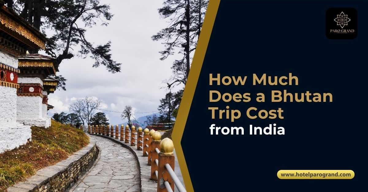 How much does a Bhutan trip cost from India – travel guide featuring a scenic monastery path in Paro, Bhutan